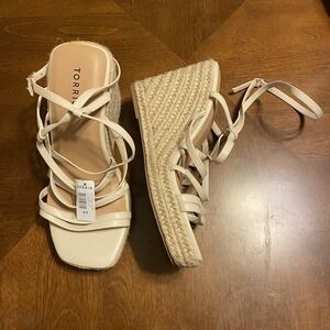Torrid Nude Beige Strappy Wedge Jute Heel Sandals 8.5WW NWT Boho Beach Sexy Wide